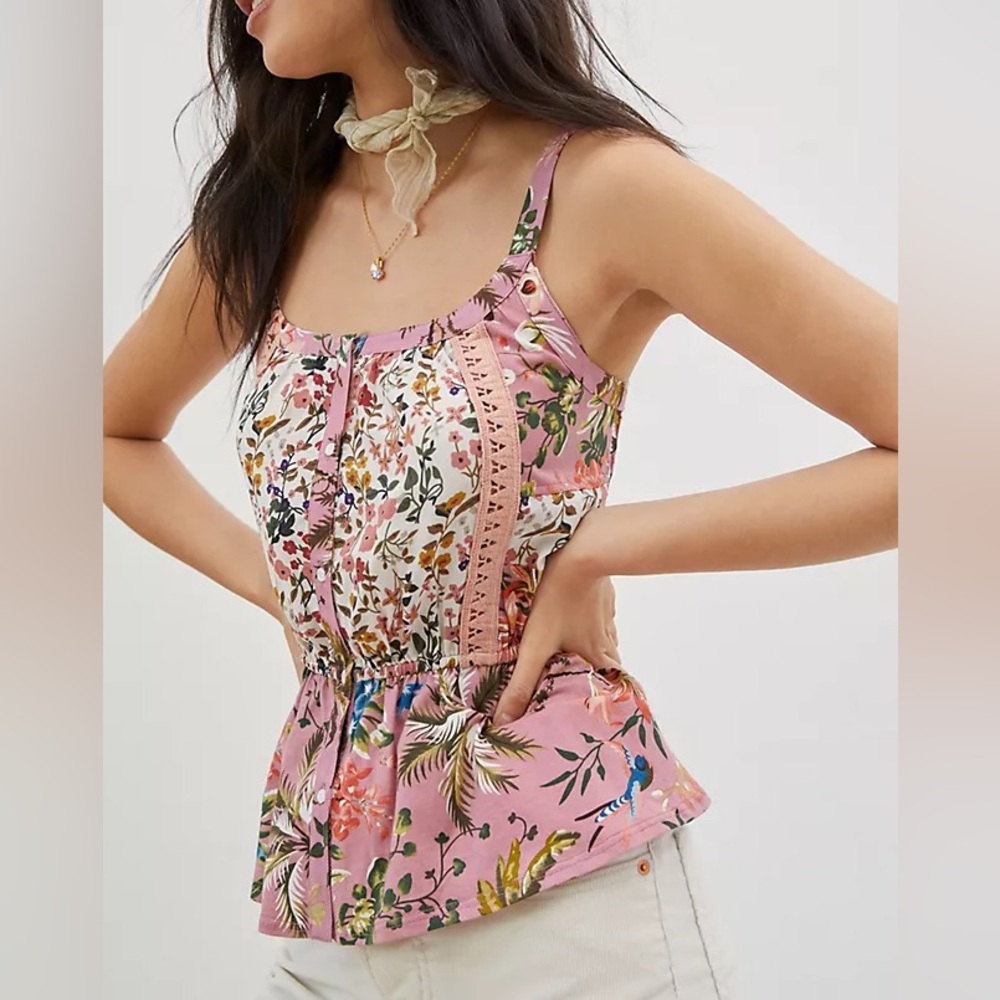 Anthropologie Floral Pink Sleeveless Top
